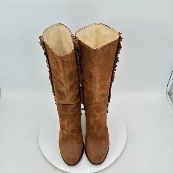 Frye Women Size 6M Rust Brown Bella Flower Suede Pull On Heel Pump Boot - Picture 3 of 13